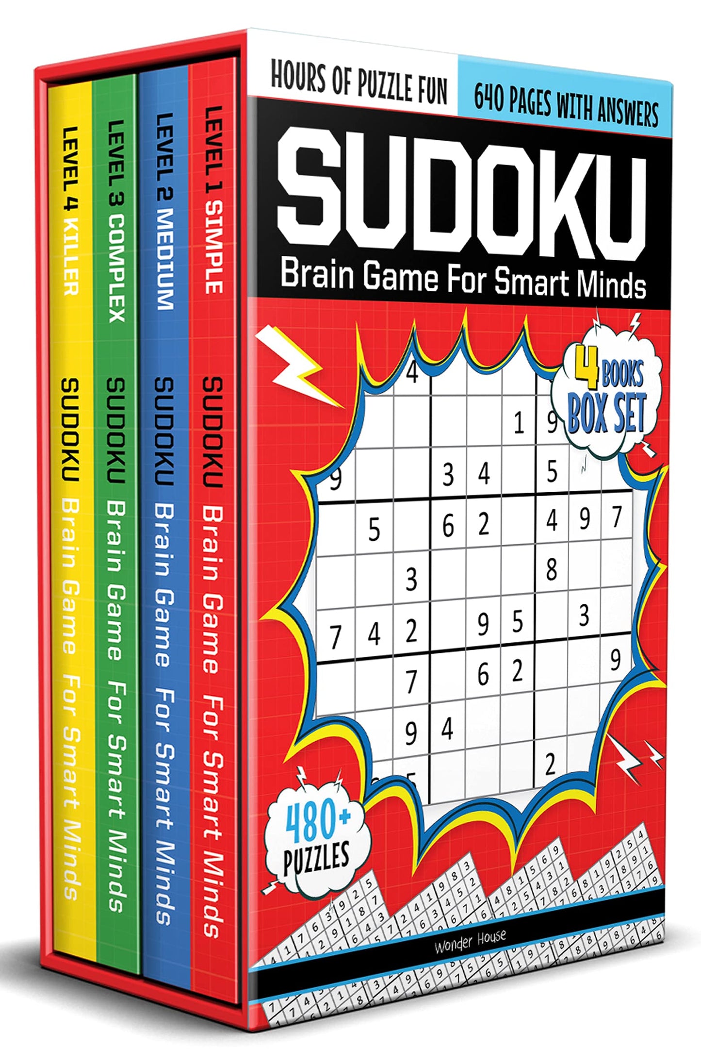 Sudoku - Brain Games For Smart Minds Box Set Of 4 Books : Brain Booster Puzzles for Kids, 480 + Fun