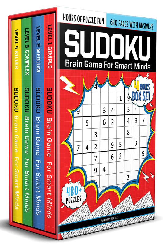 Sudoku - Brain Games For Smart Minds Box Set Of 4 Books : Brain Booster Puzzles for Kids, 480 + Fun